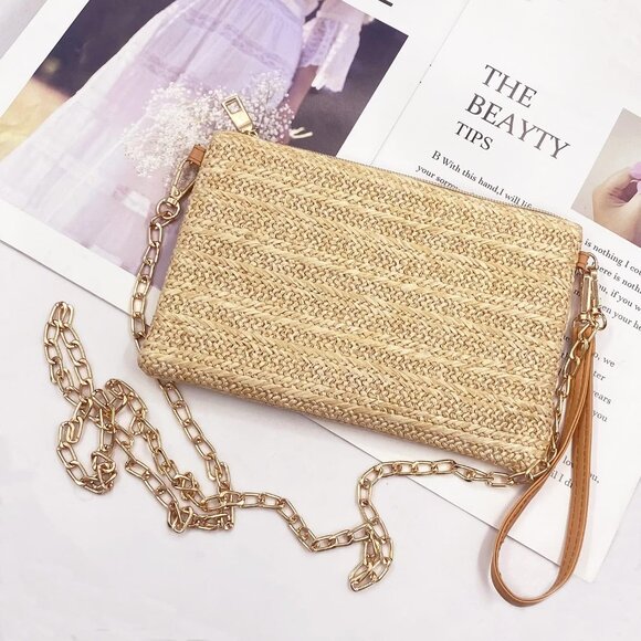 Straw Clutch Purses for Women Beach Wristlet Wallet Small Cross body bag for Gir - Picture 5 of 5